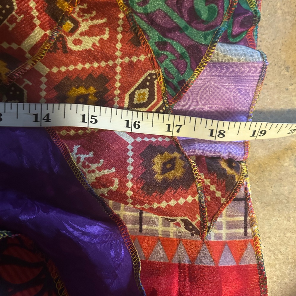 100% silk shirt - multi colored and print patchwork smocked halter top - Picture 8 of 8